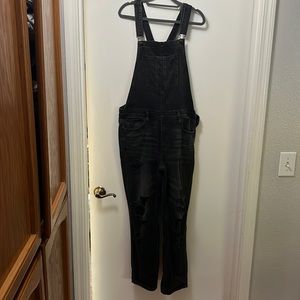 American Eagle, size large, black distressed denim overalls